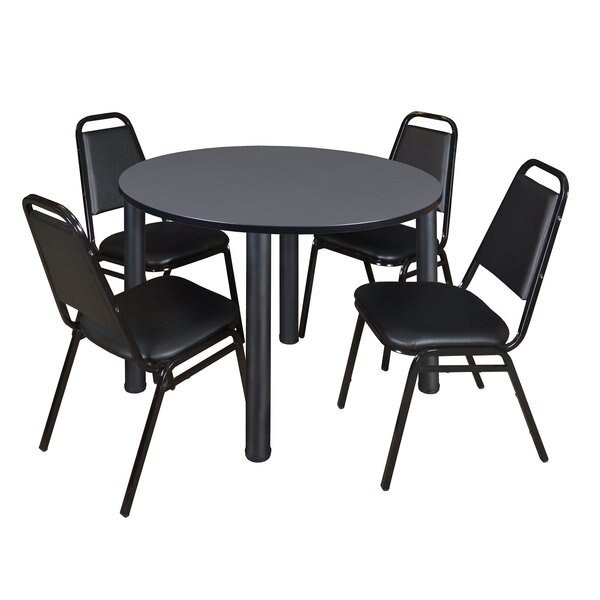 Round Tables > Breakroom Tables > Kee Round Table & Chair Sets, 48 W, 48 L, 29 H, Grey, KEE, Mfr# TB48RNDGYBPBK29BK